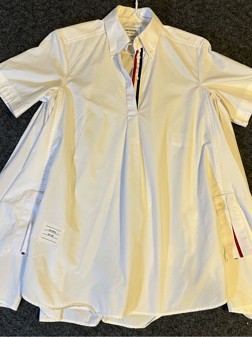 Thom Browne New York White Short Sleeve Shirt Tricolor Placket Made in Italy